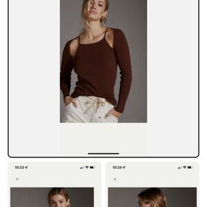 Anthropologie Brown Ribbed Cut Out Top-NWOT